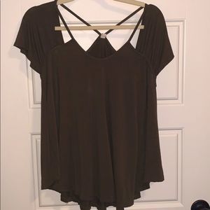 Olive Flowy Top with Cut Out